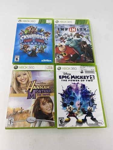 Lot Of 4 Xbox 360 Disney Games Hannah Montana Epic Mickey 2 Skylanders Infinity