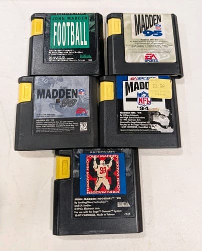 Lot of 5 John Madden Football Games - Original, 93, 94, 95 & 96 Sega Genesis