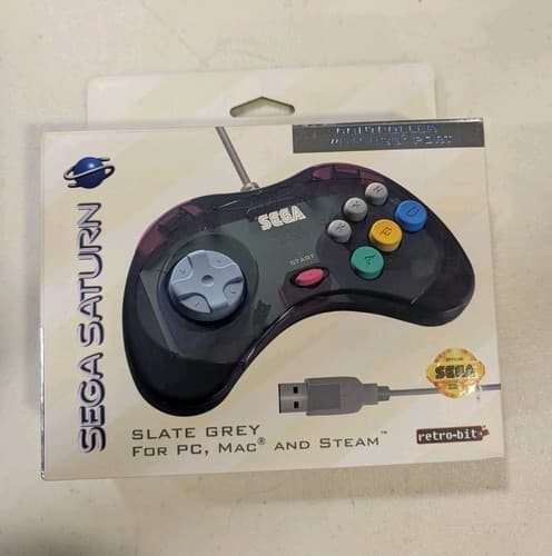 RetroBit Official Sega Saturn USB Controller Pad Slate Grey