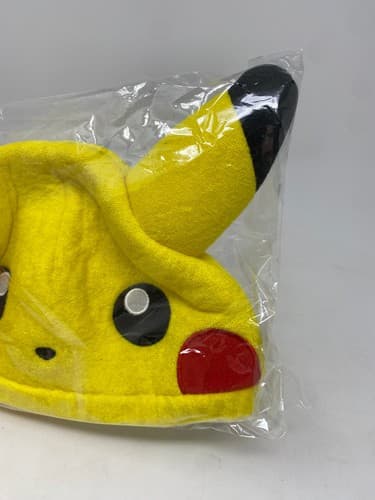 Pokemon Pikachu Plush Costume Hat Cap Yellow Embroidered Face Black Tipped Ears — photo 4