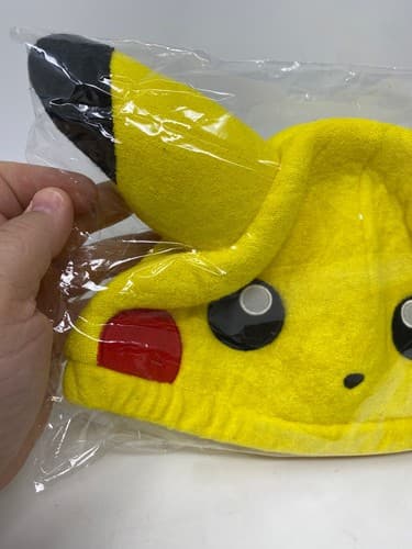 Pokemon Pikachu Plush Costume Hat Cap Yellow Embroidered Face Black Tipped Ears — photo 2
