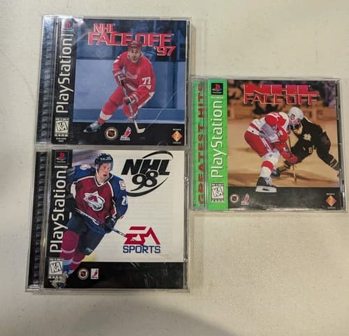 Lot of 3 PS1 PlayStation Hockey Games - NHL Faceoff, 97, NHL 98 CIB Tested
