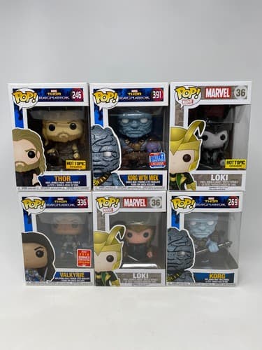 Funko Pop! Marvel Thor Vinyl Figures Lot of 6 - Loki Thor Valkyrie Korg