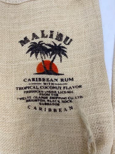 Malibu Caribbean Rum Burlap Drawstring Bottle Bags Lot of 6 Palm Tree Bar Decor — photo 3