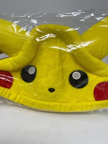Pokemon Pikachu Plush Costume Hat Cap Yellow Embroidered Face Black Tipped Ears — photo 3
