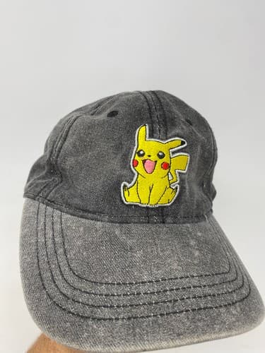 2017 Pokemon Baseball Cap Hat Pikachu Embroidered Black Stone Wash Denim