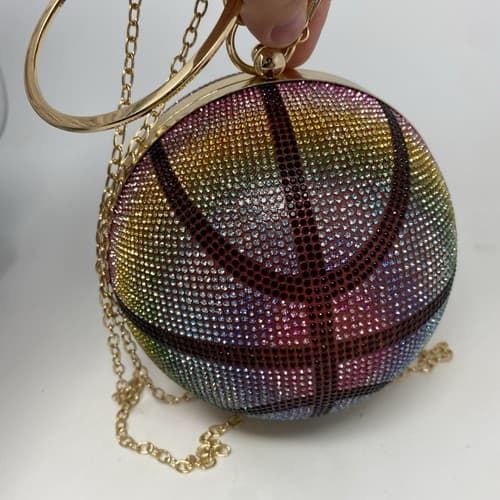 Rainbow Rhinestone Basketball Clutch Wristlet With Detachable Chain Link Strap — photo 4