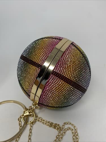 Rainbow Rhinestone Basketball Clutch Wristlet With Detachable Chain Link Strap — photo 2