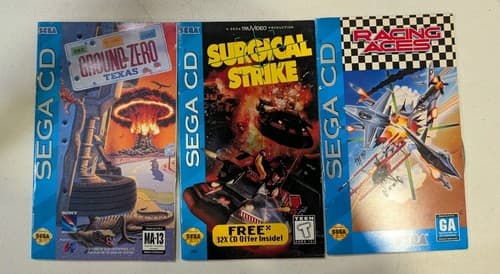 Lot Of 3 Sega CD Disc And Manuals, Tested - Ground Zero, Surgical, Racing