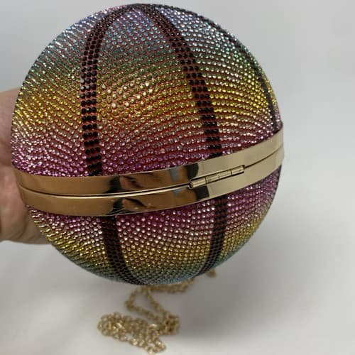 Rainbow Rhinestone Basketball Clutch Wristlet With Detachable Chain Link Strap — photo 9