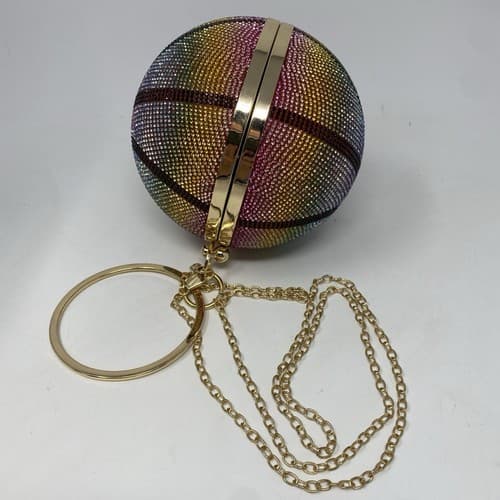 Rainbow Rhinestone Basketball Clutch Wristlet With Detachable Chain Link Strap — photo 3
