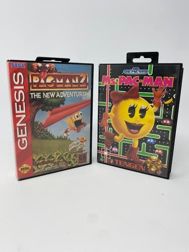 Ms. Pac-Man & Pac-man 2 SEGA Genesis Tested Authentic CIB & Game and Case