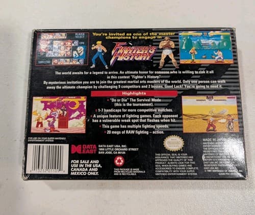 Fighter's History (SNES Game) Game W/ Box & Rough Manual, Rental, Tested — photo 5