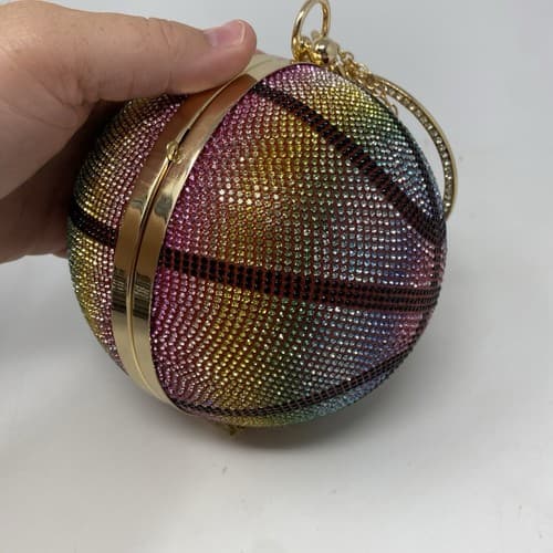 Rainbow Rhinestone Basketball Clutch Wristlet With Detachable Chain Link Strap — photo 7