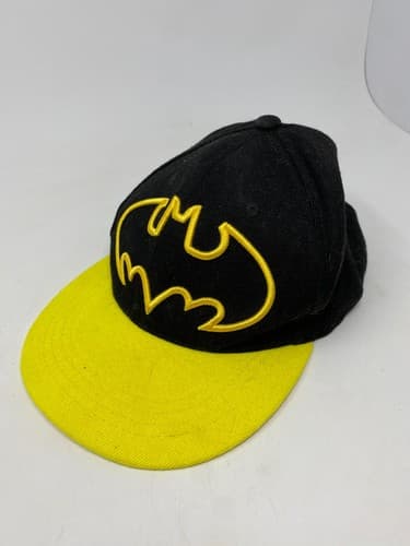 Vtg DC Comics Batman Batwing Snapback Cap Six Flags Black Yellow Hat OSFA Euc
