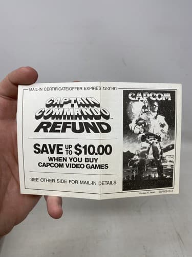 CAPTAIN COMMANDO Nintendo NES CAPCOM Refund Promo Mail-In Insert CAP-NES-US-1