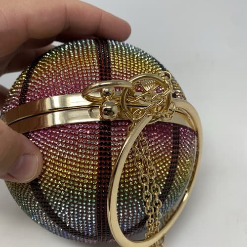 Rainbow Rhinestone Basketball Clutch Wristlet With Detachable Chain Link Strap — photo 8