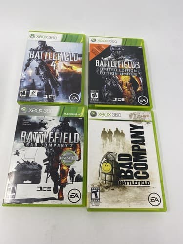 Lot Of 4 Xbox 360 Video Games Battlefield 3 & 4 Bad Company 1 & 2