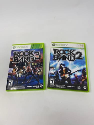 Rock Band 1 and 2 (Microsoft Xbox 360, 2007) Bundle Lot of 2 Tested Working